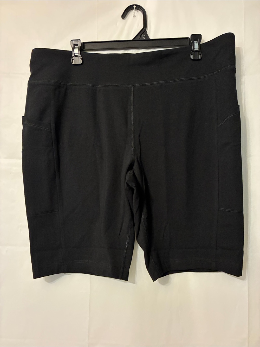 Terra & Sky Black High Rise Bike Shorts with Side Pockets 9” inseam.